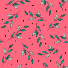 Vector seamless pattern-cute branches on colored background. - 304322496