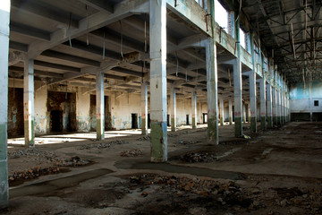 Dark dirty abandoned ruined industrial building