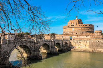 Obraz premium Bridge View to the Castel Sant'Angelo, Rome, Italy.