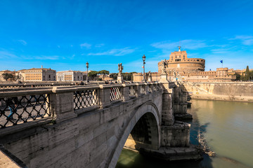 Bridge View to the Castel Sant'Angelo, Rome, Italy.