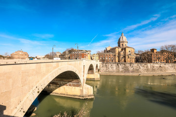Obraz premium Daily View to the Bridge near Tiber River, Rome, Italy