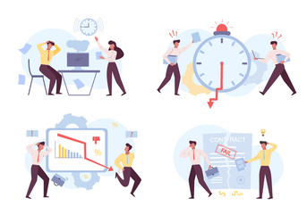 Failures at job flat vector color illustrations set