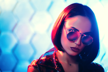 brunette with fashionable glasses