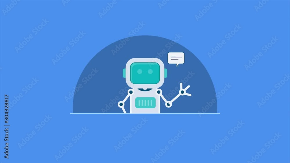 Poster chatbot interacting with people. cartoon style artificial intelligence, robot concept. 2d animation,