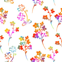 Multicolored seamless background of flowers. Vector illustration