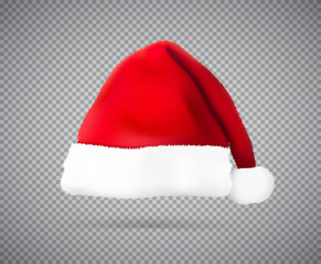 Christmas Santa Claus red hat. Vector illustration isolated on transparent background. Ready for your design. EPS10.	