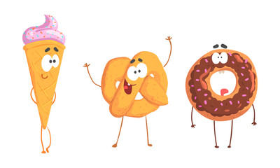 Cartoon Dessert Characters Isolated On White Background