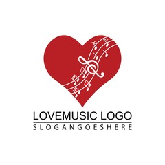 Design a heart-shaped abstract musical note logo and vector icon. Music theme flat design template. Isolated on a white background