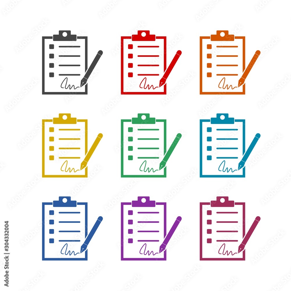 Poster contract signature sign color icon set