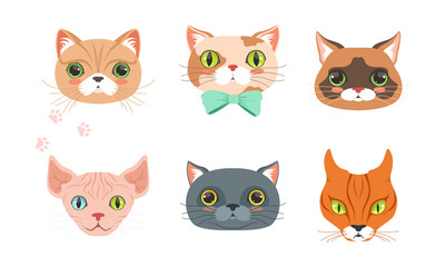 Obraz na płótnie Canvas Cute Cartoon Cats and Dogs Muzzle Vector Set
