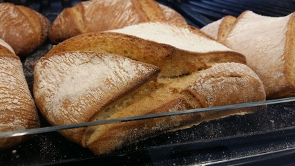 bread on the shelf in bakery