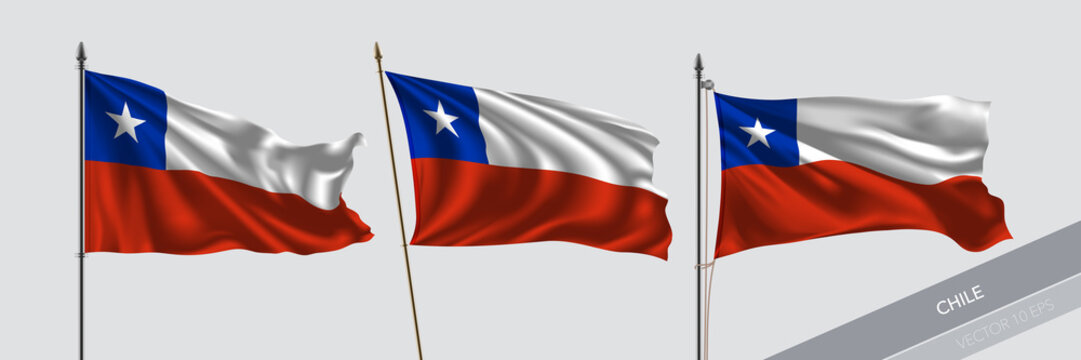 Set of Chile waving flag on isolated background vector illustration