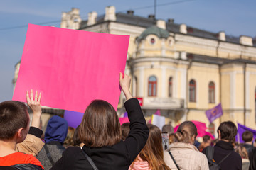Young people at a peaceful demonstration in a modern city