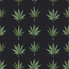 Beautiful watercolor medical marijuana seamless pattern. Natural therapeutic drug.