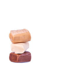 candies or caramel candies on a white background.