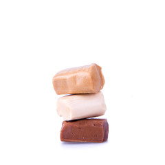 candies or caramel candies on a white background.