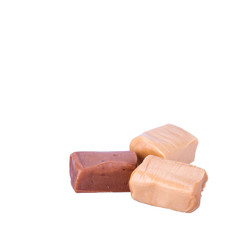 candies or caramel candies on a white background.