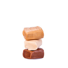 candies or caramel candies on a white background.