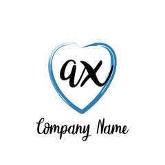 AX initial handwriting in a love brush-shaped template