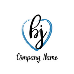 BJ initial handwriting in a love brush-shaped template