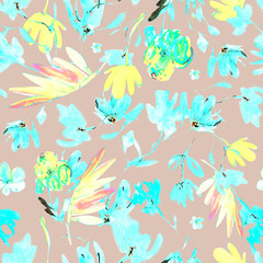 Seamless abstract watercolor floral pattern. Hand drawing ink. Fashionable floral design. Background for textile, paper and other print and web projects.