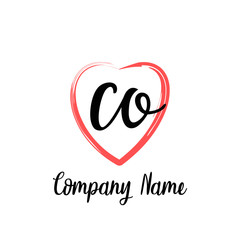 Obraz premium CO initial handwriting in a love brush-shaped template