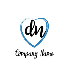 DN initial handwriting in a love brush-shaped template