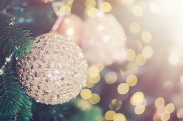 Closeup of Christmas tree decorations