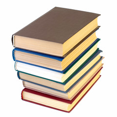 stack of six books isolated on the white background