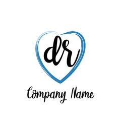 DR initial handwriting in a love brush-shaped template