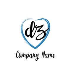 DZ initial handwriting in a love brush-shaped template