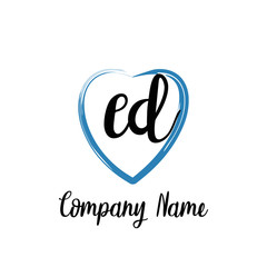 ED initial handwriting in a love brush-shaped template