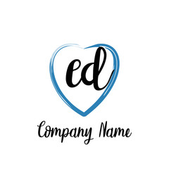 Obraz premium ED initial handwriting in a love brush-shaped template