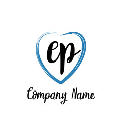 EP initial handwriting in a love brush-shaped template