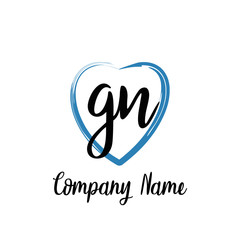 GN initial handwriting in a love brush-shaped template