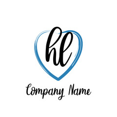 HL initial handwriting in a love brush-shaped template