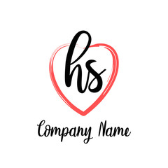 HS initial handwriting in a love brush-shaped template