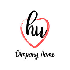 HU initial handwriting in a love brush-shaped template