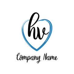 Obraz premium HV initial handwriting in a love brush-shaped template