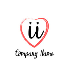 II initial handwriting in a love brush-shaped template