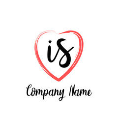 IS initial handwriting in a love brush-shaped template