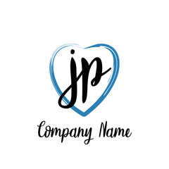 JP initial handwriting in a love brush-shaped template