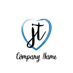 JT initial handwriting in a love brush-shaped template