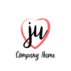 JU initial handwriting in a love brush-shaped template