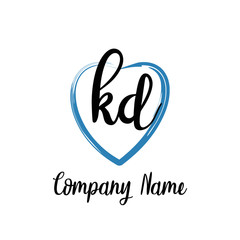 KD initial handwriting in a love brush-shaped template