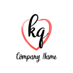 KQ initial handwriting in a love brush-shaped template