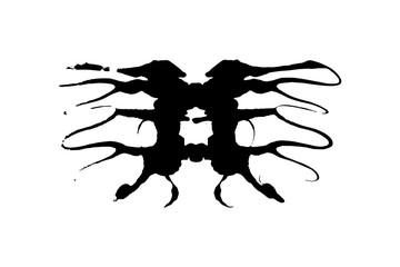 Rorschach inkblot test illustration, random symmetrical ink abstract ink stains.