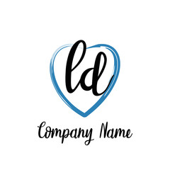 LD initial handwriting in a love brush-shaped template