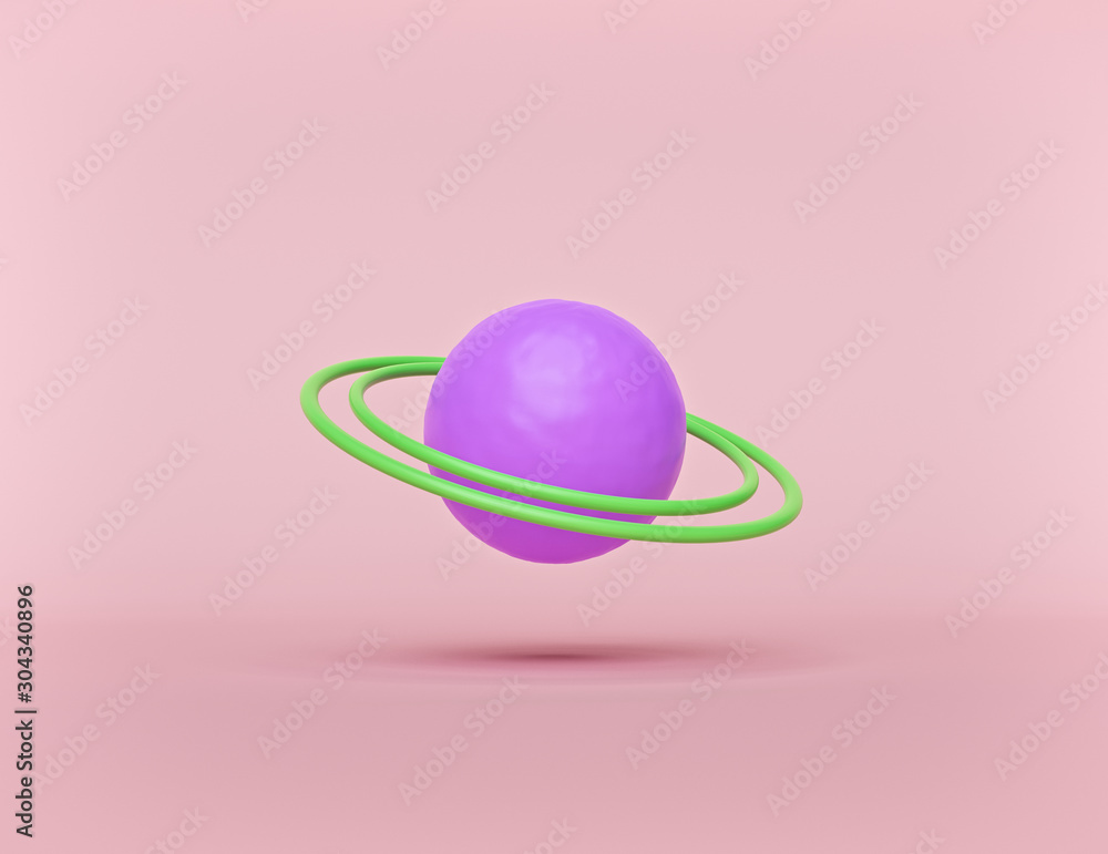 Poster cartoon style abstract planet with rings isolated on pastel background. minimal concept. 3d renderin