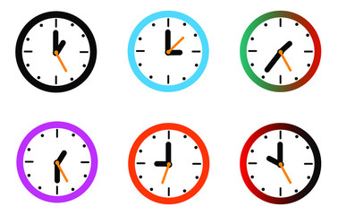 Color Clock Icon Set - Vector Illustration.